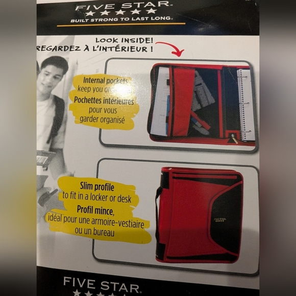 Five Star 1-1/2" Zipper Binder with Pocket - Black New With Tags - Picture 3 of 9